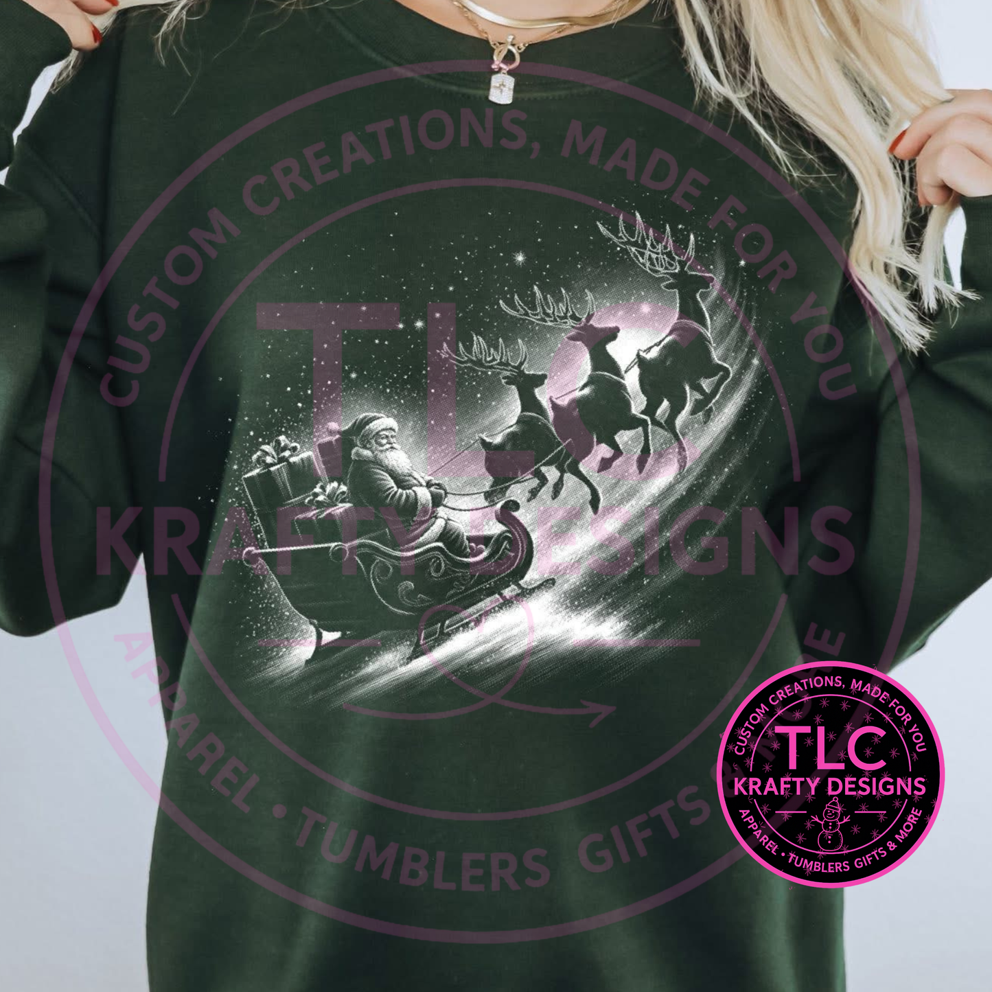 Vintage Sleigh Scene Sweatshirt - Classic Christmas Crew Neck or Hoodie CK