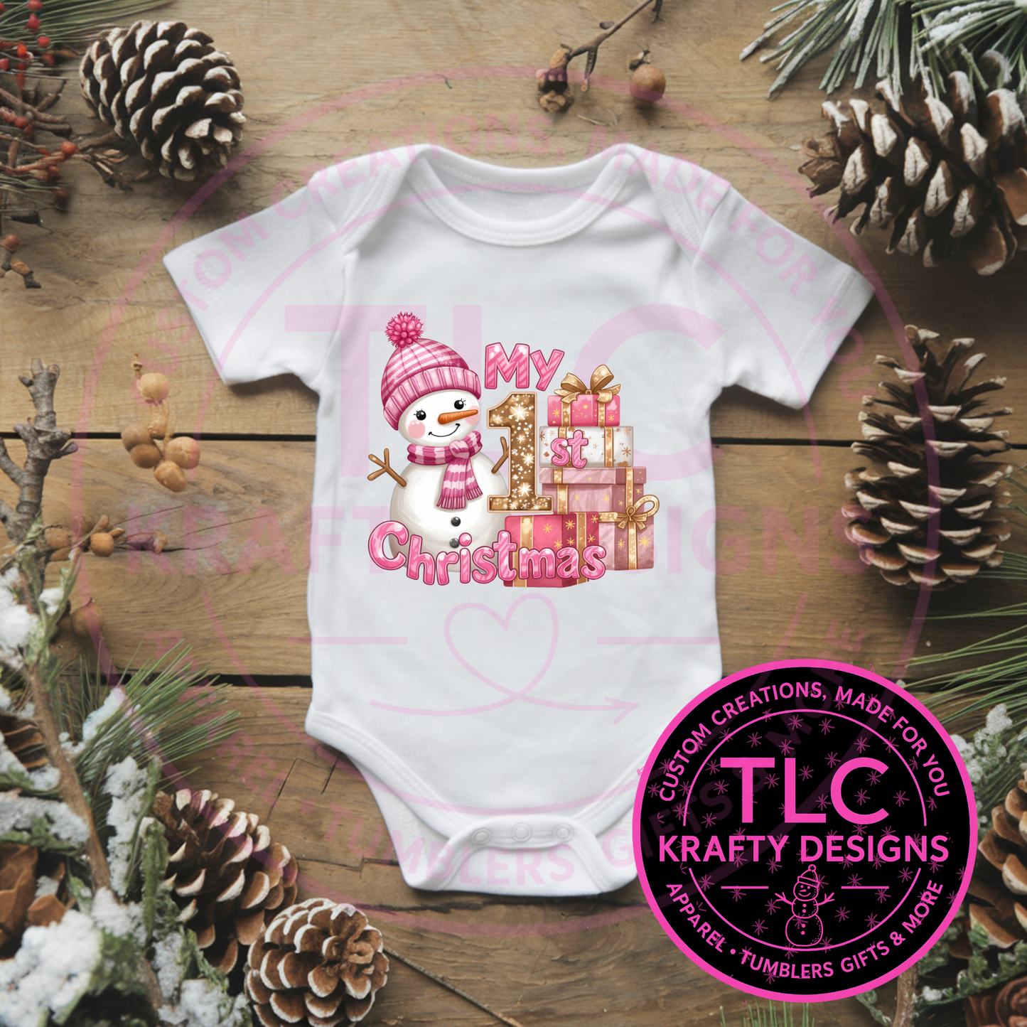 Festive Pink Snowman Christmas Onesie - Cute My First Christmas Onesie CK
