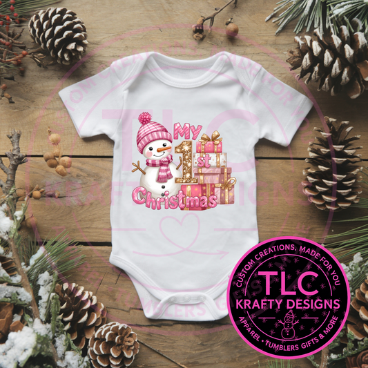Festive Pink Snowman Christmas Onesie - Cute My First Christmas Onesie CK