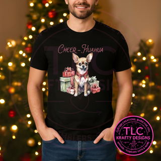 Cheer-huahua Christmas T-Shirt – Festive Holiday Dog Lover Long or Short Sleeve Tee CK