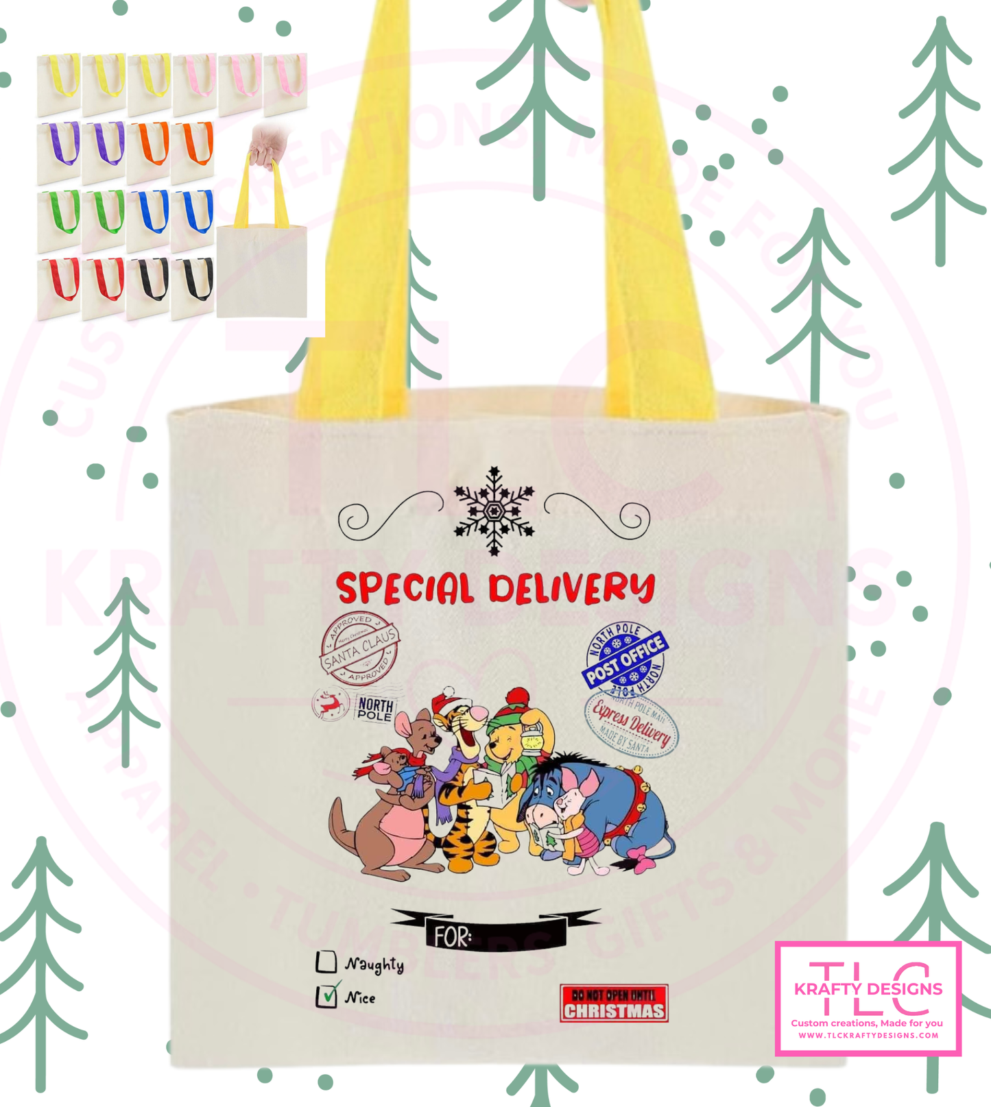 Custom Christmas Tote Bags – Personalized Kids Tote Bags in Fun Character Designs CK