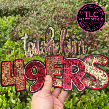 XL Touchdown 49ers Sequin Patch – Sporty Iron-On / Sew-On Applique CK