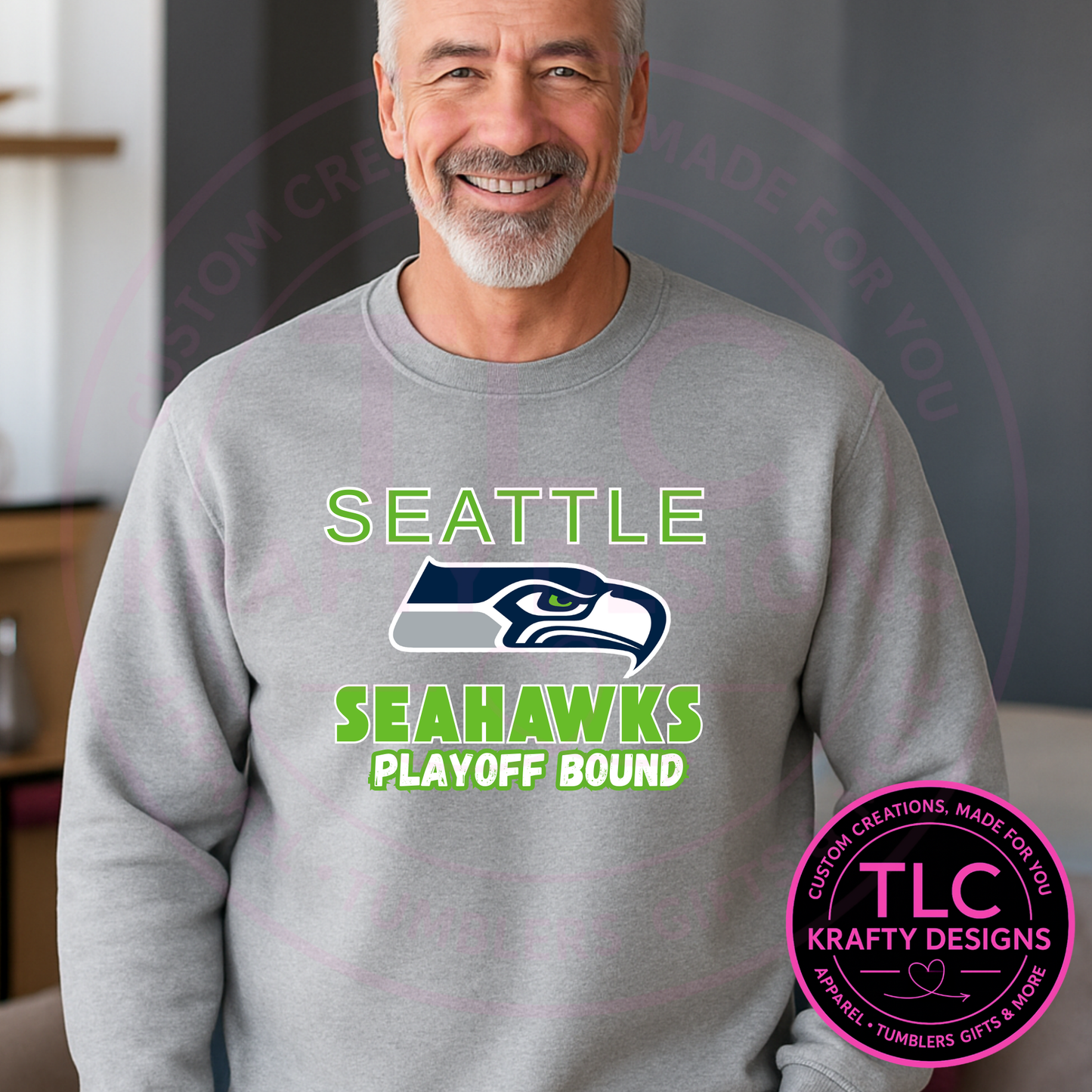 Playoff Bound Large Logo Seattle Football Sweatshirt – Football Season Crew Neck or Hoodie CK