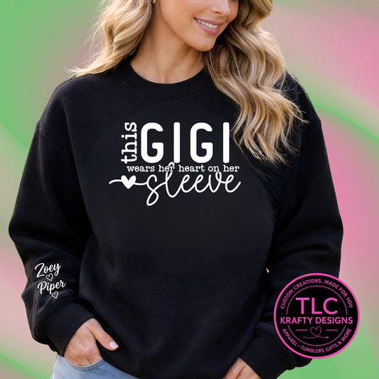 Personalized This Gigi Wears Her Heart On Her Sleeve White Design - Grandma Love Apparel