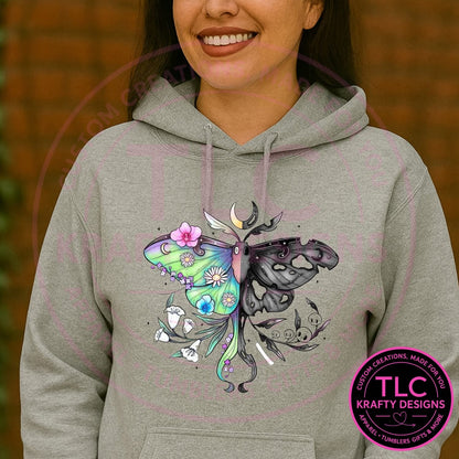 Colorful Moth Sweatshirt – Whimsical Lunar Insect Pullover with Flowers & Moon, Fantasy Nature Lover Gift, Unisex sweatshirt