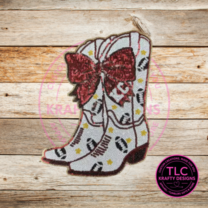 PREORDER XL Cowgirl Boot KC Football Sequin Patch – Spirit Wear Iron-On / Sew-On Appliqué CK