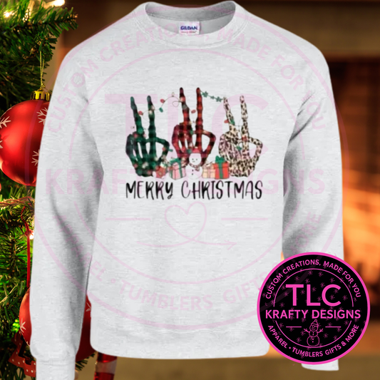 Skeleton Hand Peace Sign Sweatshirt - Festively Creepy Christmas Crew Neck or Hoodie CK