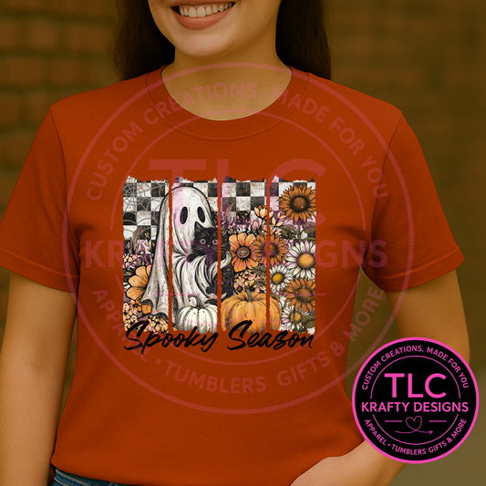 Spooky Season Shirt – Halloween Short or Long Sleeve Tee with Ghost and Pumpkins