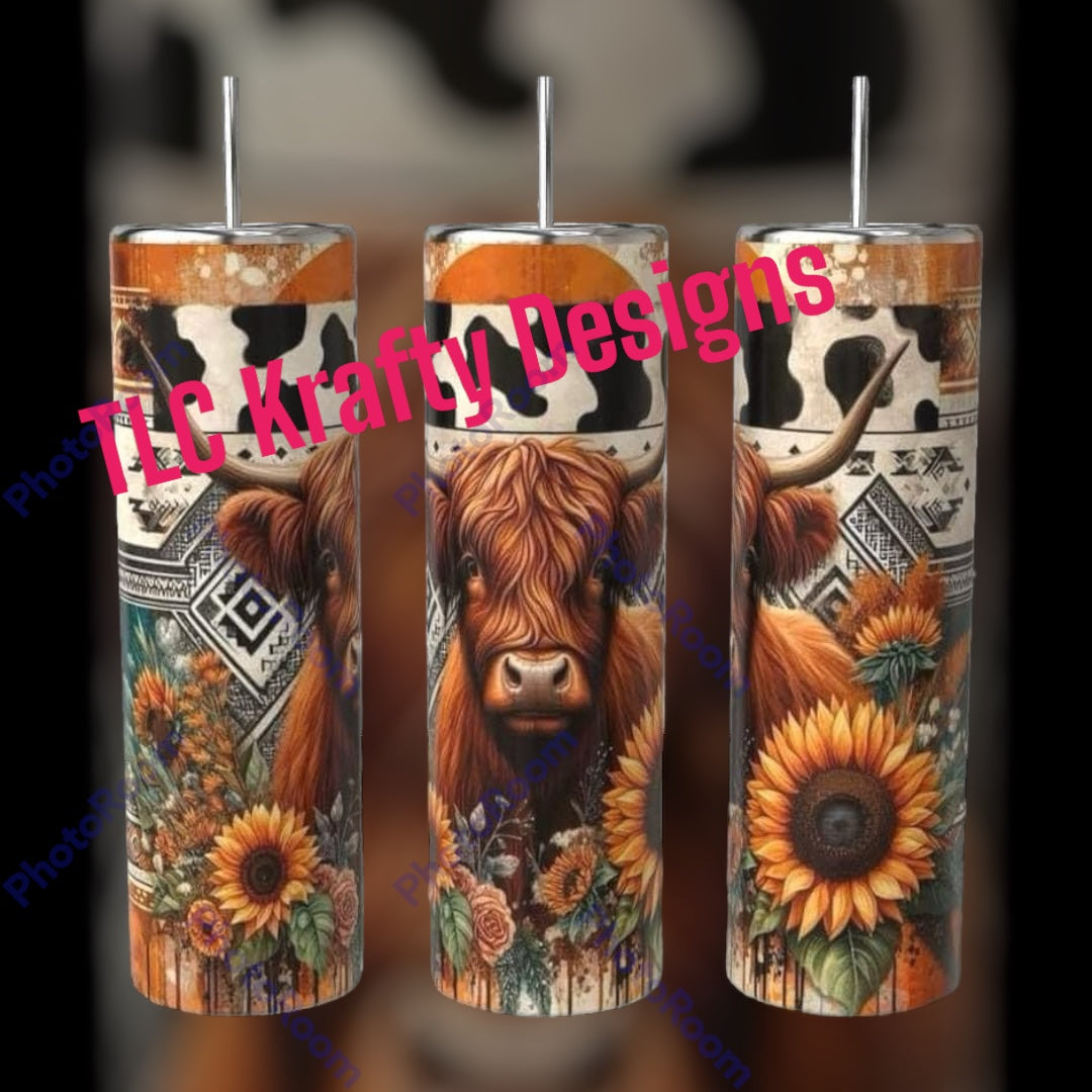 Western Fall Highland Cow & Sunflower Tumbler