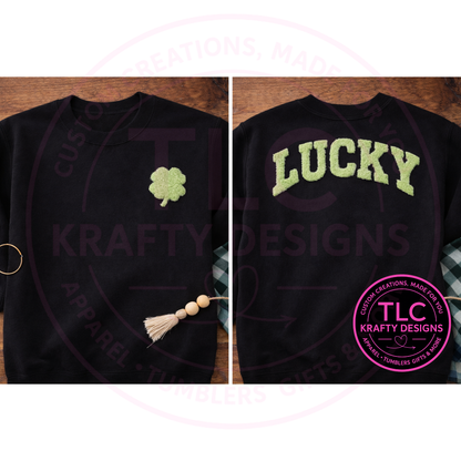 Lucky Clover Fuzzy Chenille Patch Shirt or Sweatshirt – St. Patrick’s Day Apparel CK