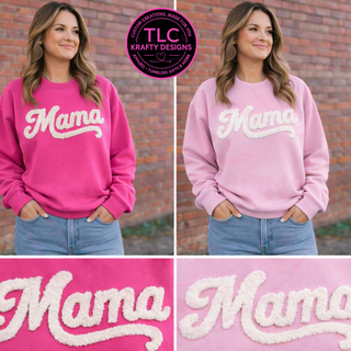 XL MAMA White Fuzzy Chenille Patch - Mom Life Heat Press/ Iron-On Appliqué