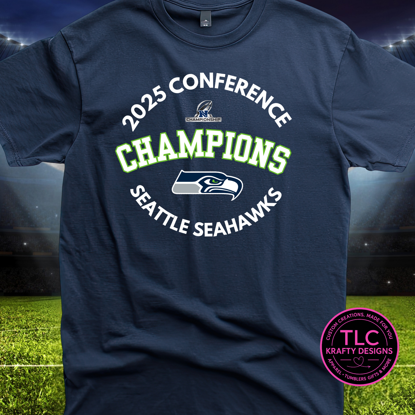 Seattle Football 2025 Conference Champions Circular Graphic White – Seattle Sports T-Shirt or Sweatshirt
