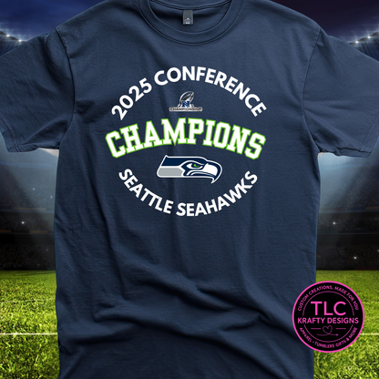 Seattle Football 2025 Conference Champions Circular Graphic White – Seattle Sports T-Shirt or Sweatshirt