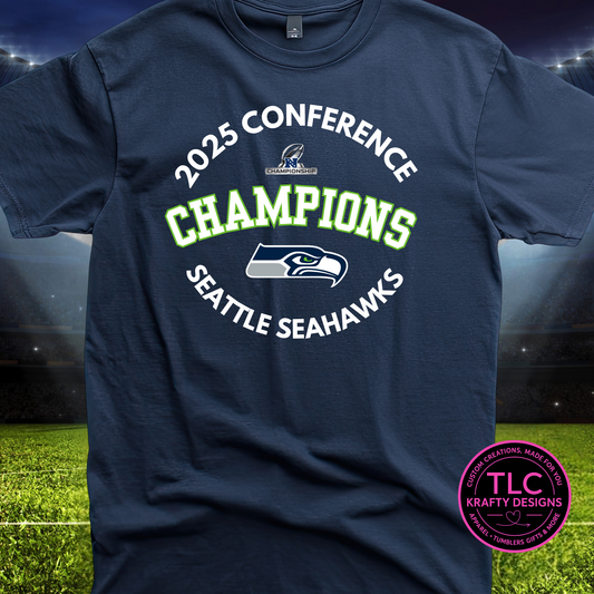 Seattle Football 2025 Conference Champions Circular Graphic White – Seattle Sports T-Shirt or Sweatshirt