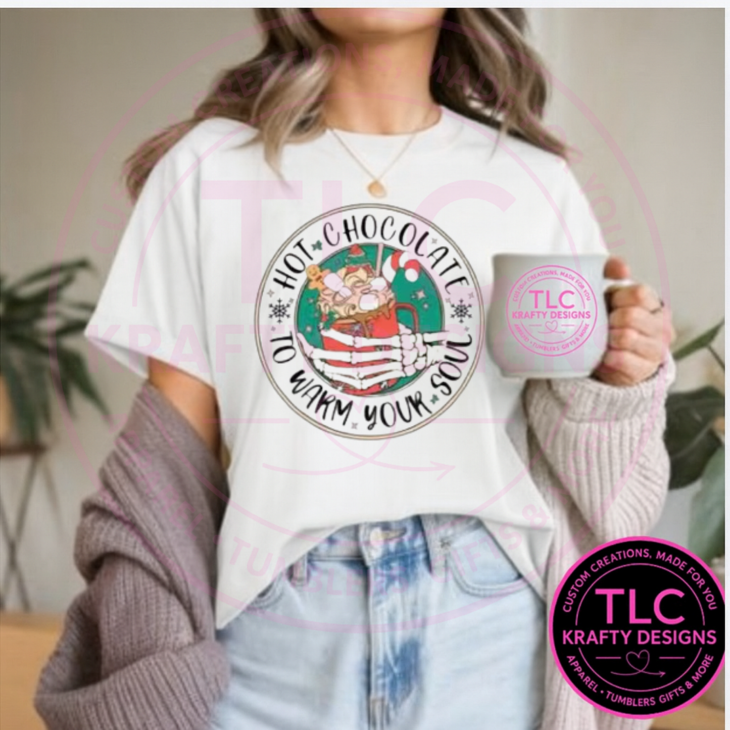 Hot Chocolate Skeleton Hand T-Shirt - Festively Creepy Christmas Long or Short Sleeve Tee CK