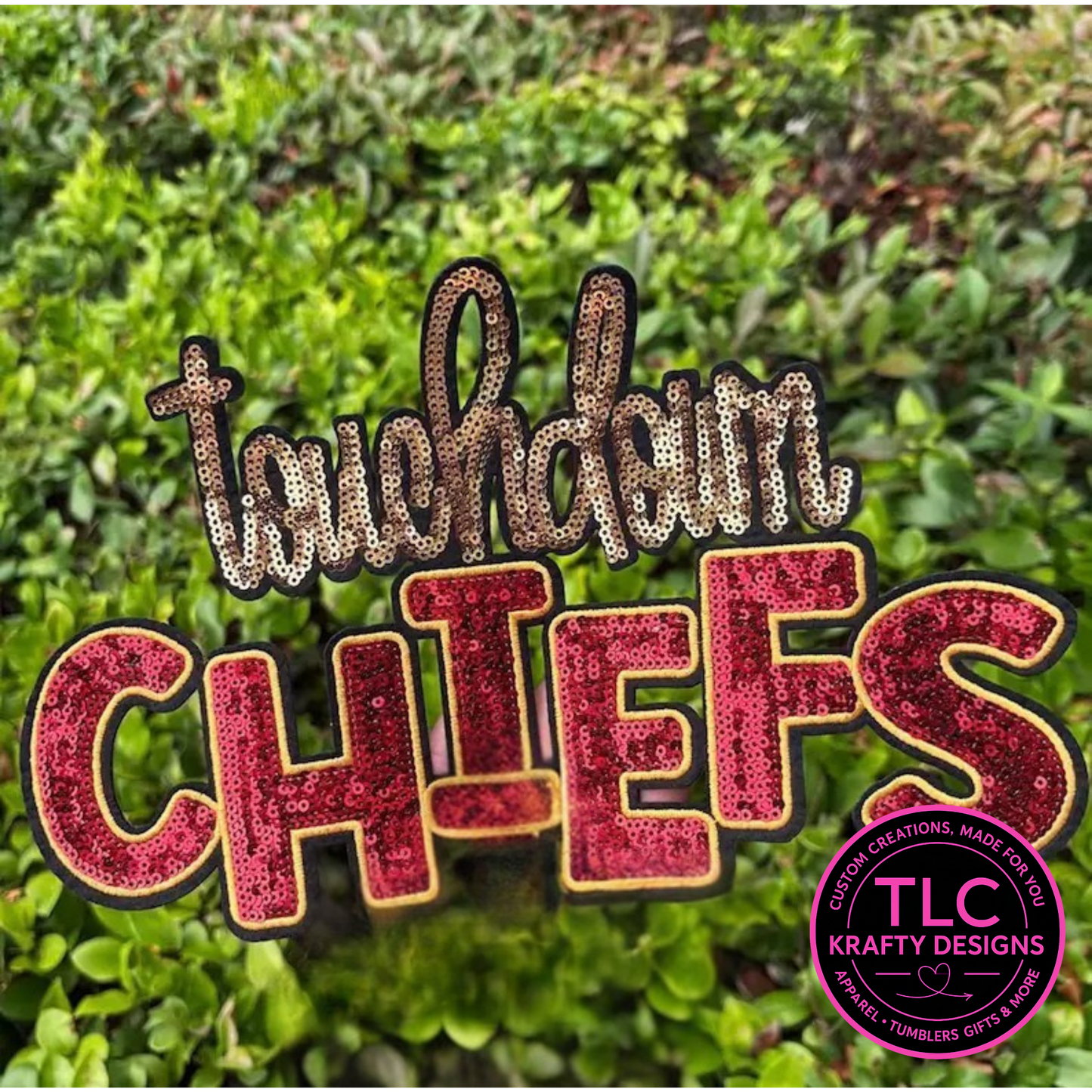 XL Touchdown Chiefs Sequin Patch – Sporty Iron-On / Sew-On Applique CK