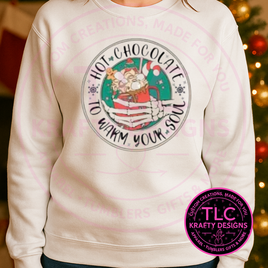 Hot Chocolate Skeleton Hand Sweatshirt - Festively Creepy Christmas Crew Neck or Hoodie CK