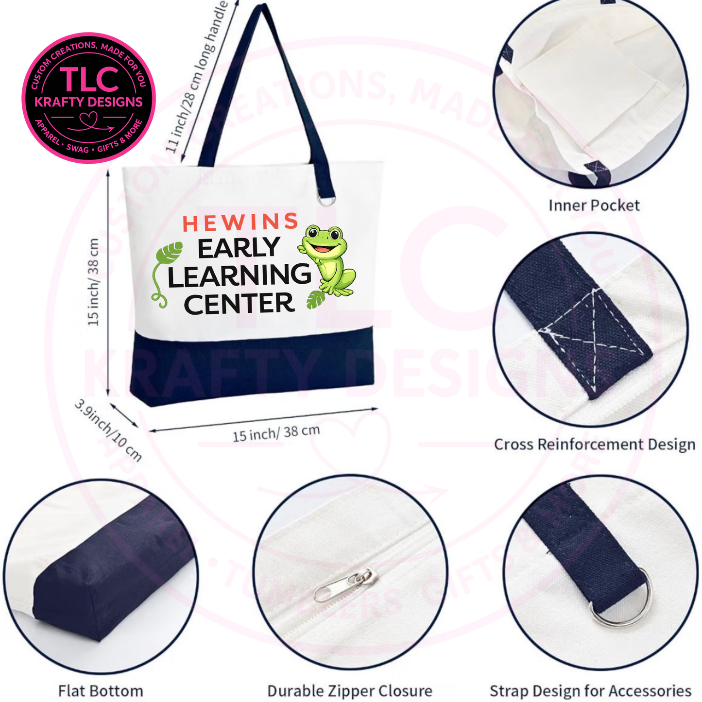 Hewins Early Learning Center Zippered Canvas Tote Bag – School Spirit Bag