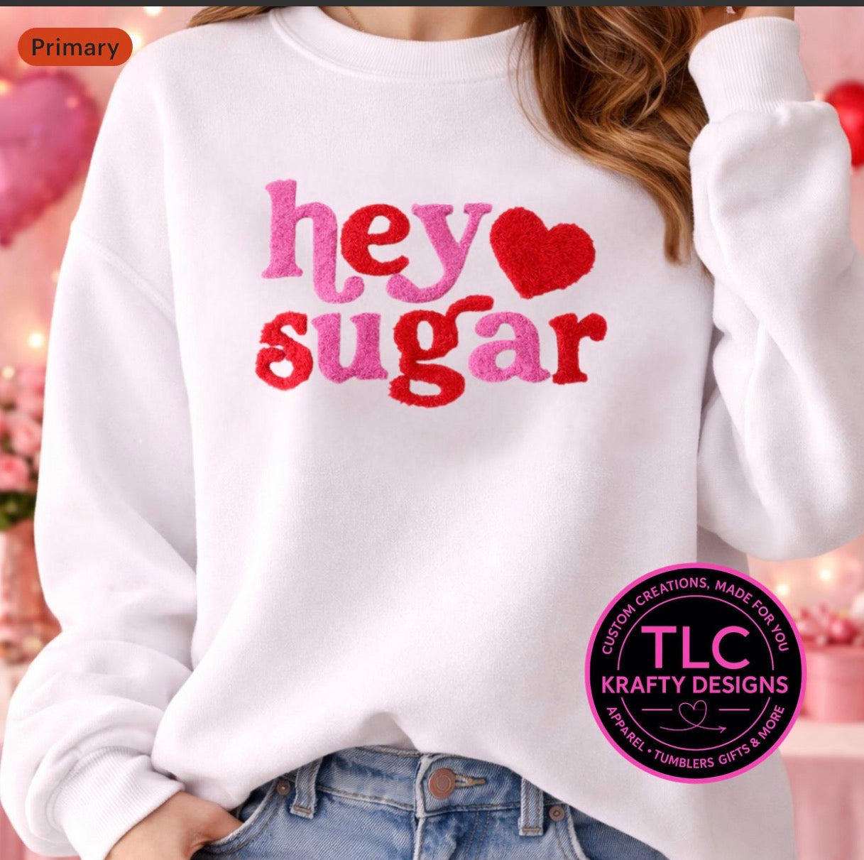 Hey Sugar fuzzy Chenille Patch | Fuzzy Valentine Patch | Pink Red Chenille Iron On Patch | Sweetheart Jacket Hoodie Tote Patch