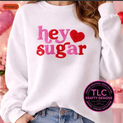 Hey Sugar fuzzy Chenille Patch | Fuzzy Valentine Patch | Pink Red Chenille Iron On Patch | Sweetheart Jacket Hoodie Tote Patch