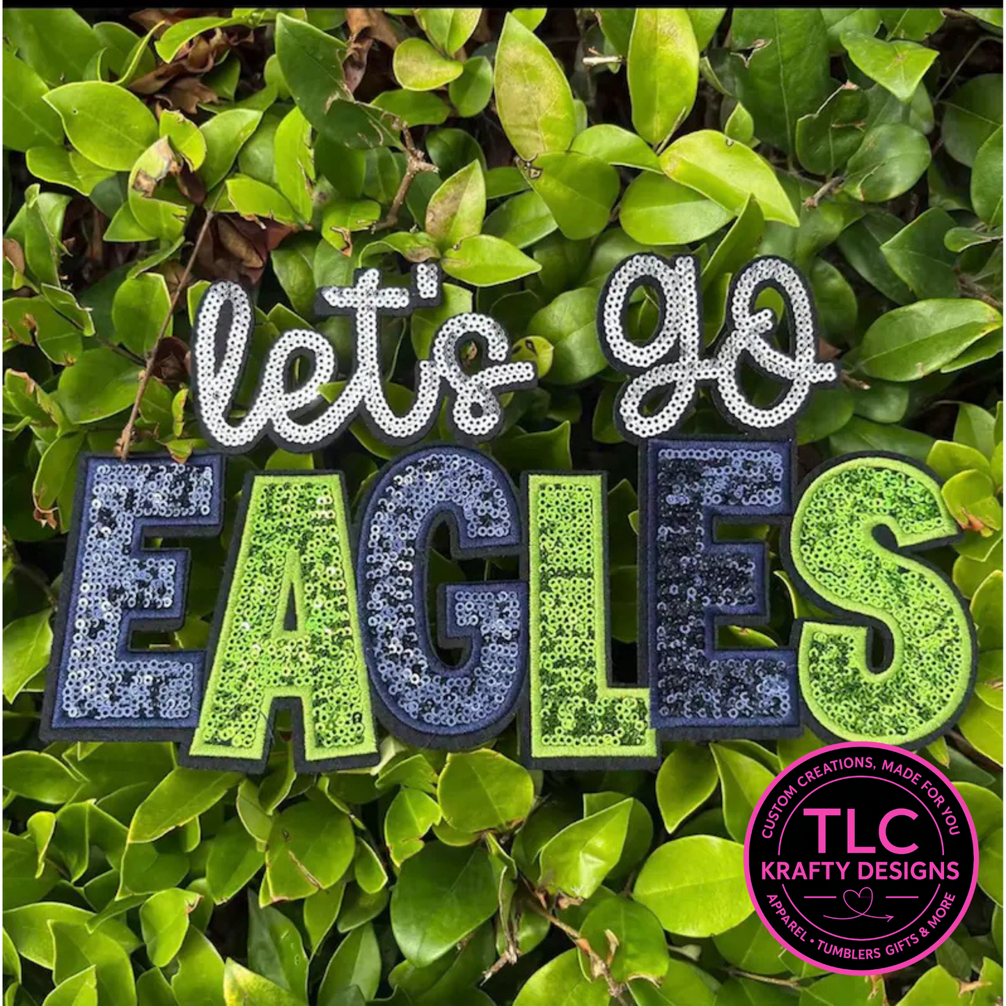 PREORDER XL Let's Go Eagles Sequin Patch – Sporty Iron-On / Sew-On Applique CK