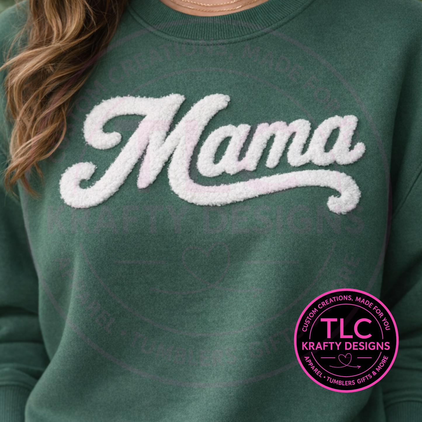XL MAMA White Fuzzy Chenille Patch - Mom Life Heat Press/ Iron-On Appliqué