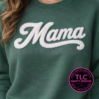 XL MAMA White Fuzzy Chenille Patch - Mom Life Heat Press/ Iron-On Appliqué