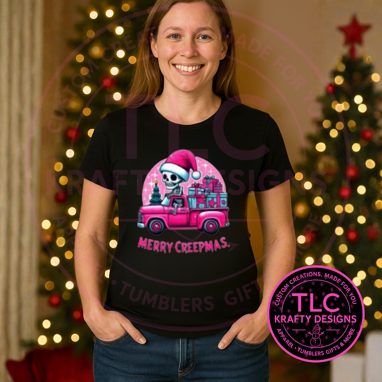 Merry Creepmas Skeleton Truck T-Shirt - Festively Creepy Christmas Long or Short Sleeve Tee CK