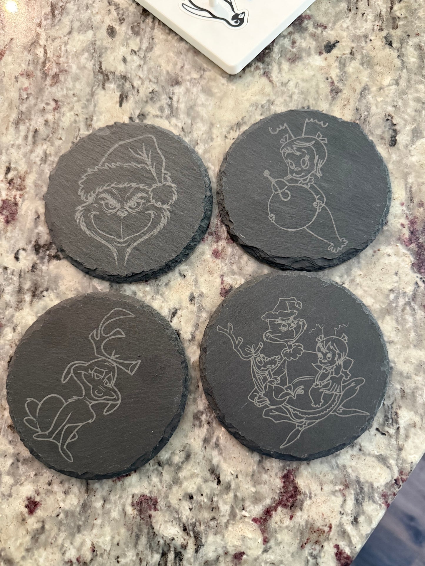 Christmas Slate Coaster – Laser Engraved Natural Stone Coaster (Sold Individually or as a Set)