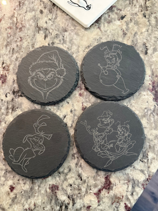 Christmas Slate Coaster – Laser Engraved Natural Stone Coaster (Sold Individually or as a Set)
