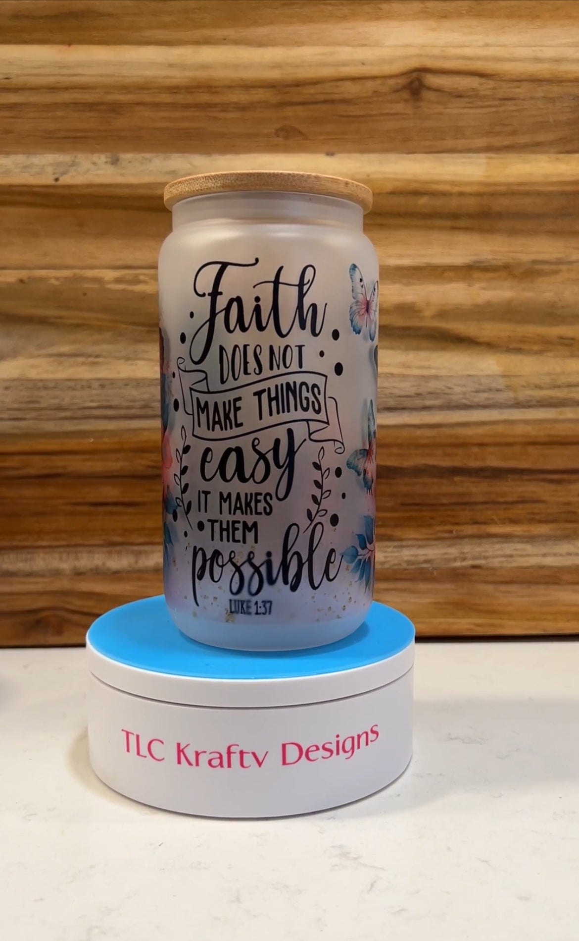 inspiring sublimation 16oz glass tumbler, where the power of faith meets the beauty of nature Fait Does not make things easy it makes it possible