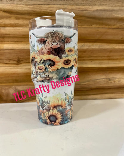 Charming Highland Cow & Sunflowers Tumbler