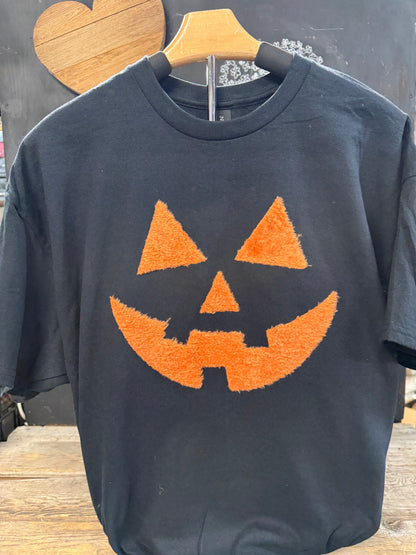 Orange Fuzzy Jack O’ Lantern Patch – Halloween Pumpkin Face Iron-On Patch