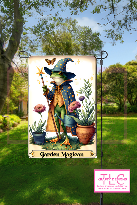 Garden Magician Frog Flag – Whimsical Wizard Garden Banner for Fantasy Lovers