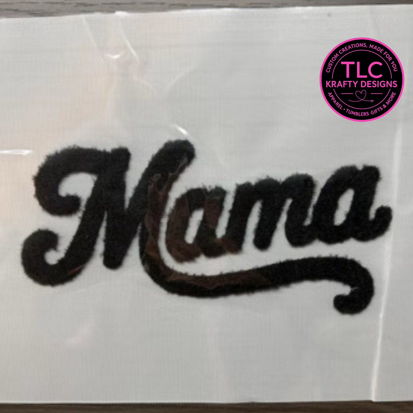 XL MAMA Black Fuzzy Chenille Patch - Mom Life Heat Press/ Iron-On Appliqué