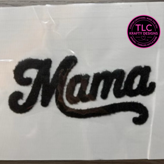 XL MAMA Black Fuzzy Chenille Patch Apparel – Mom Life T-Shirt or Sweatshirt