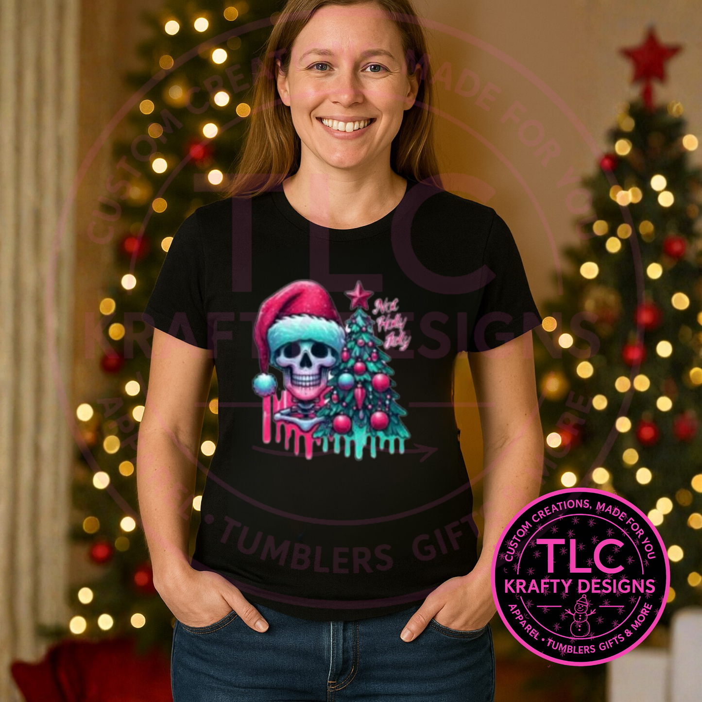 Not Holly Jolly Santa Skull T-Shirt - Creepmas Humor Long or Short Sleeve Tee CK