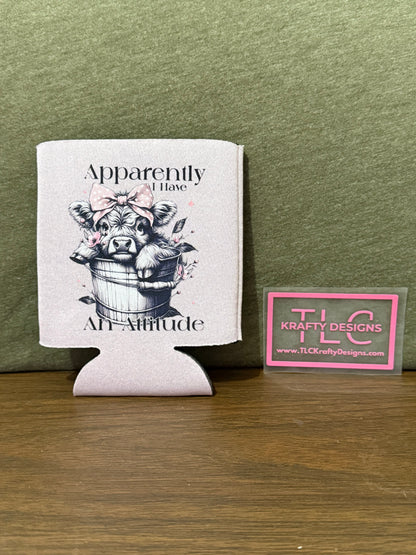 Apparently I Have an Attitude Cow Koozie – Funny Farm Animal Drink Holder Koozie with Sass
