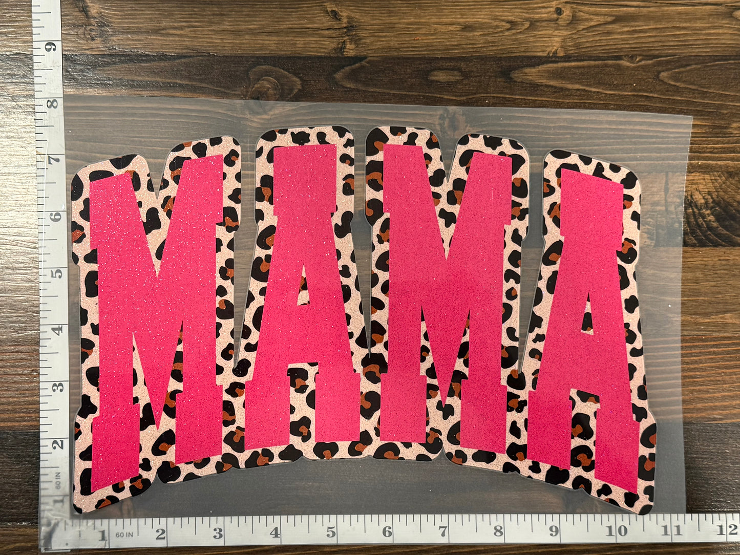 Pink Glitter Mama Silk Screen Transfer – Leopard Outline Ready to Press