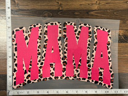 Pink Glitter Mama Silk Screen Transfer – Leopard Outline Ready to Press