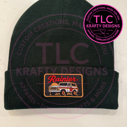 Rainier Retro Mini Patch Beanie – PNW Vintage Style Winter Hat (Multiple Colors)