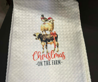 LAST CHANCE Christmas on the Farm Towel – Festive Holiday Kitchen Towel
