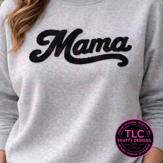 XL MAMA Black Fuzzy Chenille Patch - Mom Life Iron-On/ Sew-On Appliqué