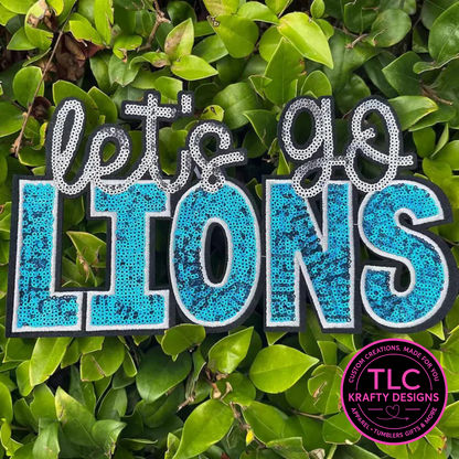 XL Let's Go Lions Sequin Patch – Sporty Iron-On / Sew-On Applique CK