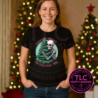 Creeping Around the Christmas Tree Skeleton T-Shirt - Festively Creepy Christmas Long or Short Sleeve Tee CK