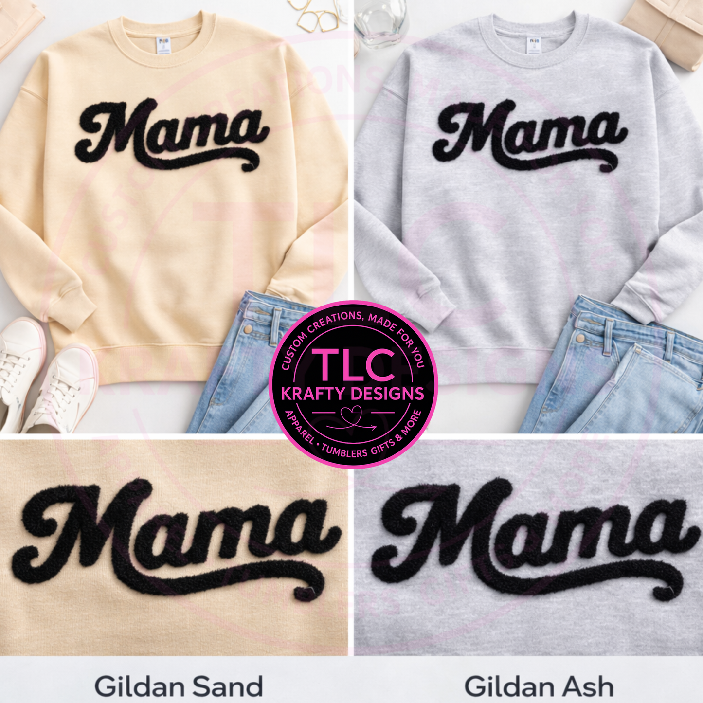 XL MAMA Black Fuzzy Chenille Patch - Mom Life Heat Press/ Iron-On Appliqué