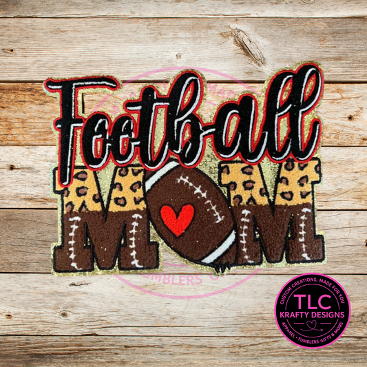 XL Football Mom Chenille Patch – Spirit Wear Iron-On / Sew-On Appliqué CK