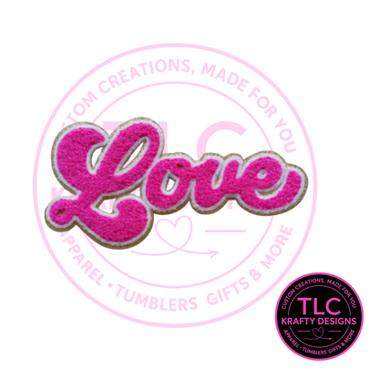 PREORDER XL Bright Pink LOVE Chenille Valentine Patch – Chenille Iron-On / Sew-On Applique CK