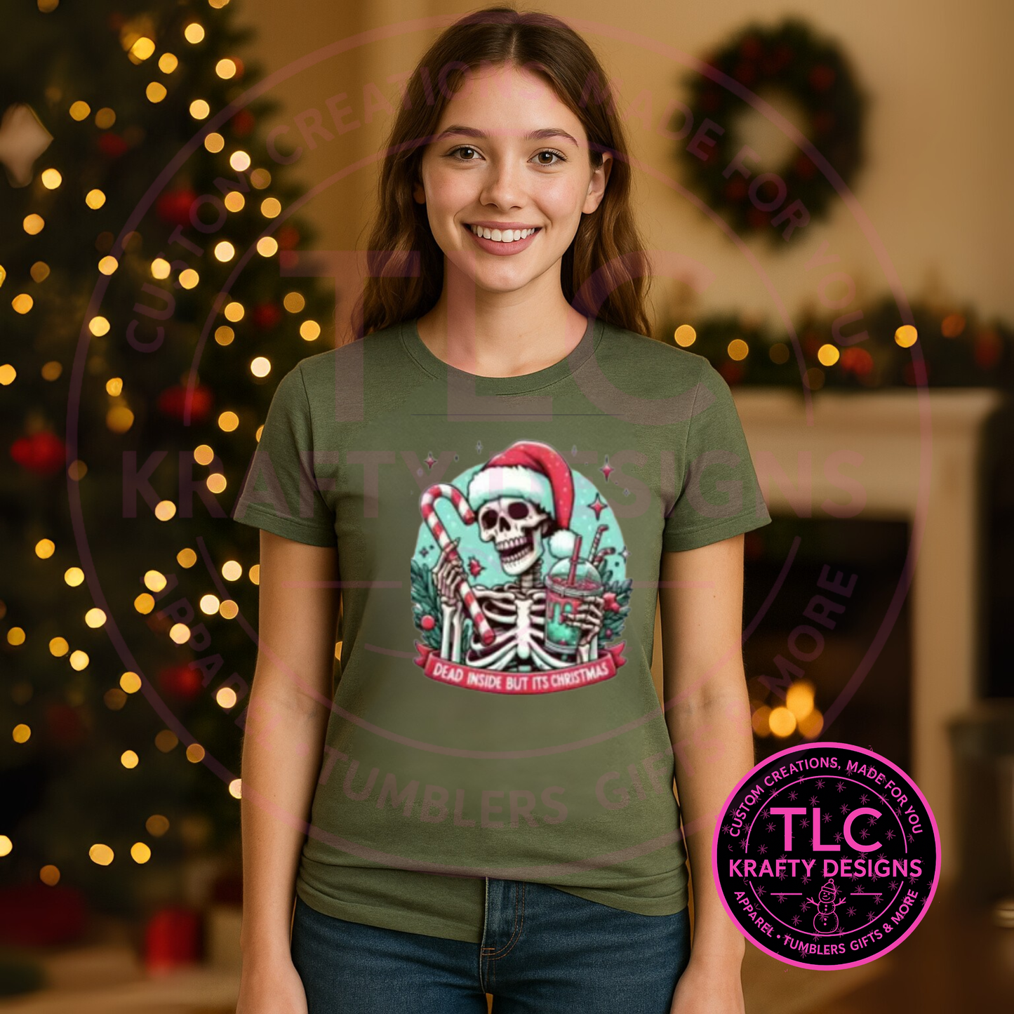 Dead Inside Festive Skeleton T-Shirt - Festively Creepy Christmas Long or Short Sleeve Tee CK