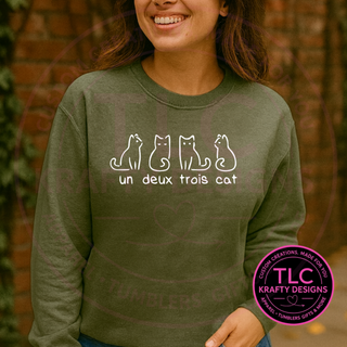 Un Deux Trois Cat Sweatshirt or Hoodie – Funny French Cat Lover Gift | Cute Bilingual Pun Apparel